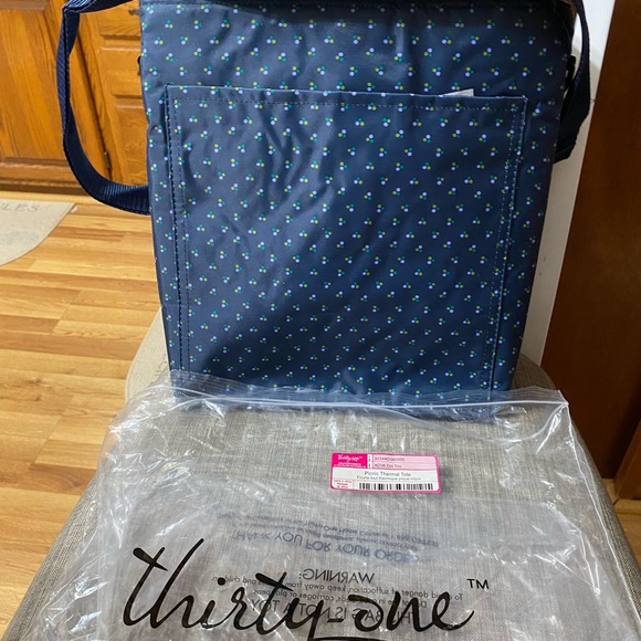 Thirty-One Picnic Thermal Tote Navy Polka Dot - Picture 7 of 9